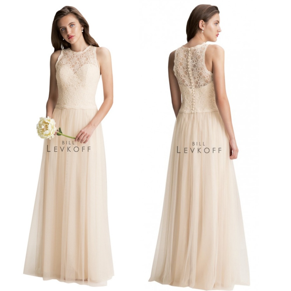 NWT Bill Levkoff Lace Champagne Long Dress